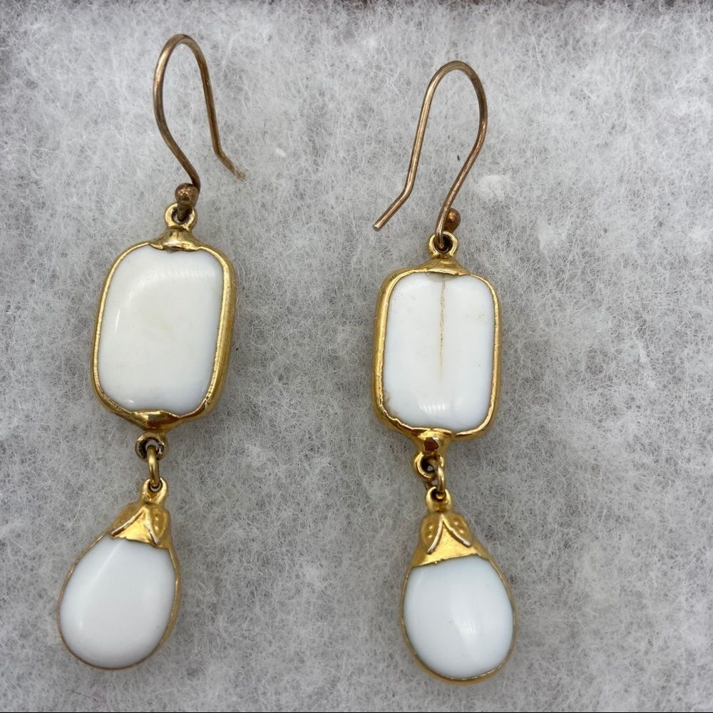 White Stone Dangle Drop Earrings - image 6